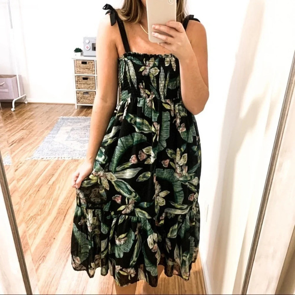 New! Stella and dot Lizzie smocked botanical floral midi dress nwt 13869 - Picture 1 of 15